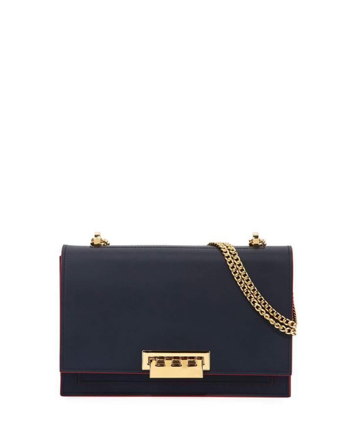 Earthette Large Leather Chain Shoulder Bag With Contrast Edge