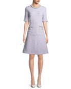 Boucle A-line Cocktail Dress W/ Pearly Trim