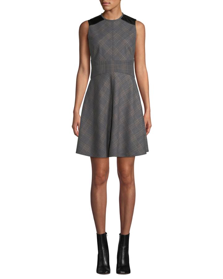 Sleeveless Check Fit & Flare Short Dress With Corset Detail