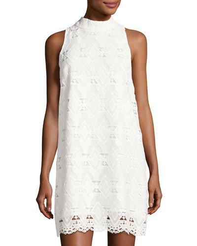 Sleeveless Mock-neck Lace A-line Dress