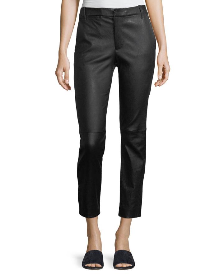 Leather Coin-pocket Straight-leg Pants