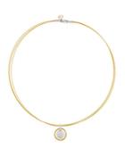 18k Pave Diamond Micro-cable Circle Pendant Necklace, Yellow