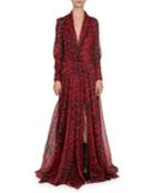 Leopard-print Draped Chiffon Gown