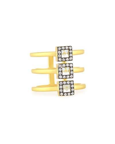 Triple-band Stacked Square Aqua Crystal Gladiator Ring
