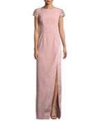 Crepe Column Gown W/ Beaded