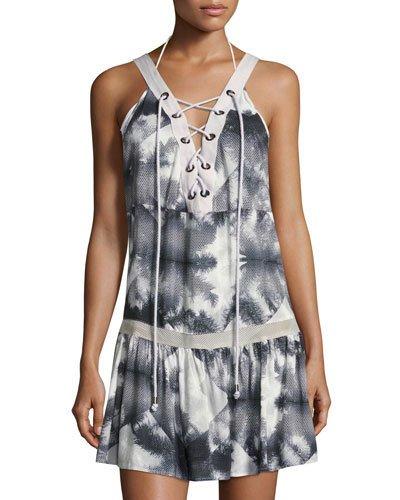 Shady Palms Drop-waist Mini Dress,