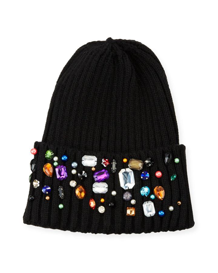 Jeweled Ribbed Knit Beanie