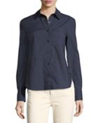 Long-sleeve Button-front Cotton Shirt With Ruffle Detail