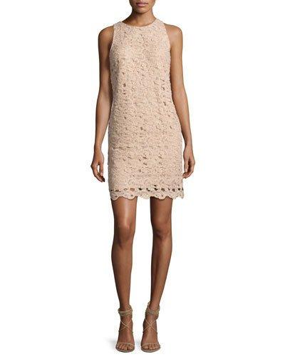 Sleeveless Paisley Lace Cocktail Dress, Blush