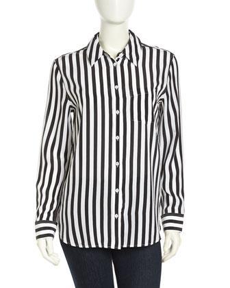 Equipment Reese Long-sleeve Striped Georgette Blouse, White/black