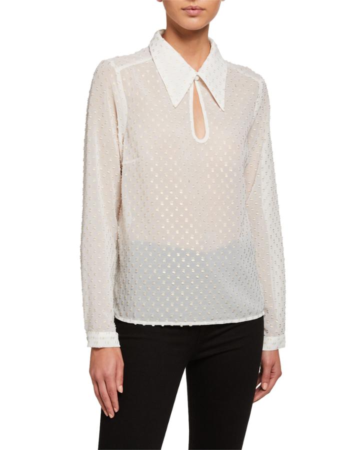 Clip Dot Chiffon Button-down Blouse