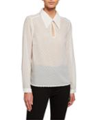 Clip Dot Chiffon Button-down Blouse