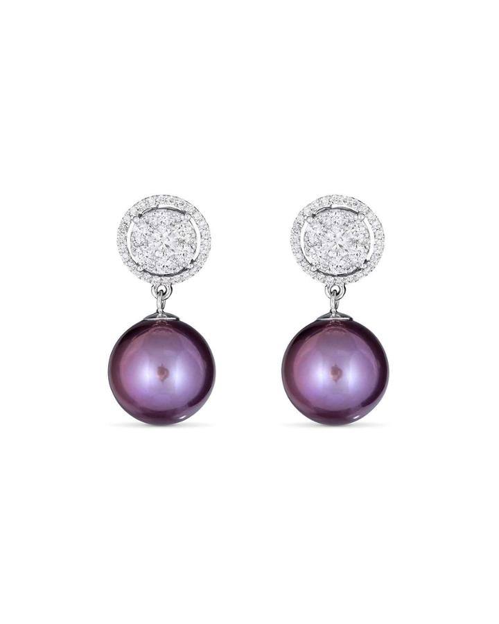 18k White Gold Diamond Convertible Pearl Earrings,