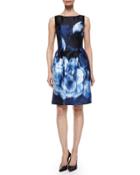 Floral Ikat-print Bell-skirt Dress