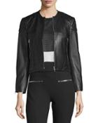 Astor Leather Zip-front Jacket, Black