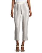 Striped Linen-blend Cropped Pants, White Pattern