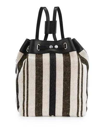 Dusen Striped Canvas Drawstring Backpack, Black/multi