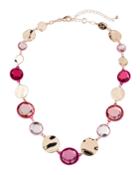 Stone & Wavy Coin Necklace, Pink