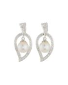 14k Inverted Teardrop Diamond & Pearl Earrings