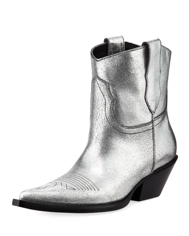 Metallic Leather Cowboy Booties