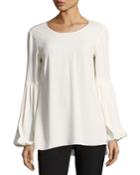 Harriet Blouson-sleeve Round-neck Crepe Top