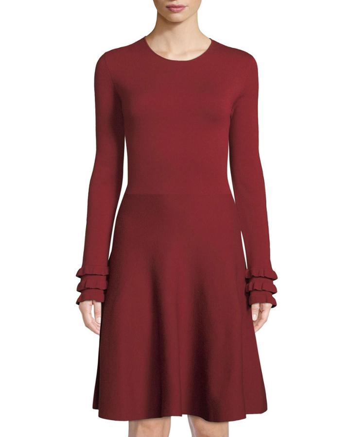 Knit Wool Ruffle-cuff Dress