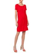 Cap-sleeve Round-neck Ruched Knit Cotton Dress