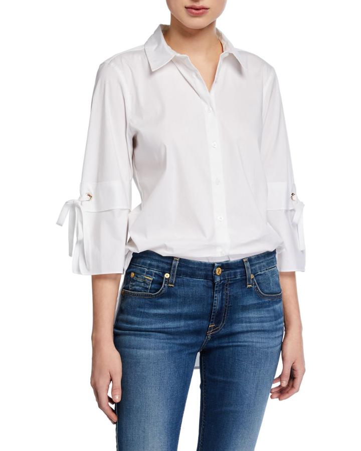 Button-down 3/4 Grommet-sleeve Top