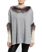 Faux-suede Poncho W/ Faux Fur Trim