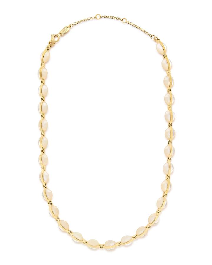 18k Senso Necklace With Metal Wrapped Round Stones In Mother-of-pearl