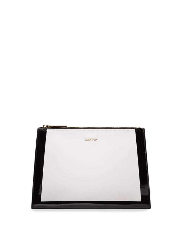 Trapeze Two-tone Leather Clutch Bag