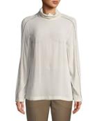 Monili-piped Mock-neck Blouse