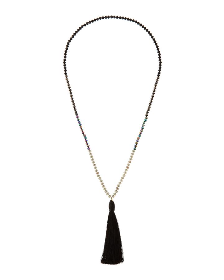 Panacea Colorblock Tassel Necklace, Hematite, Women's