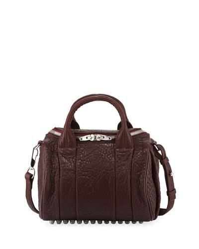 Round Pebbled Satchel Bag, Burgundy
