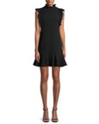 Sleeveless Moss Crepe A-line Short Dress W/