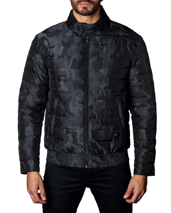 Lightweight Camo Quilted Puffer Jacket, Black