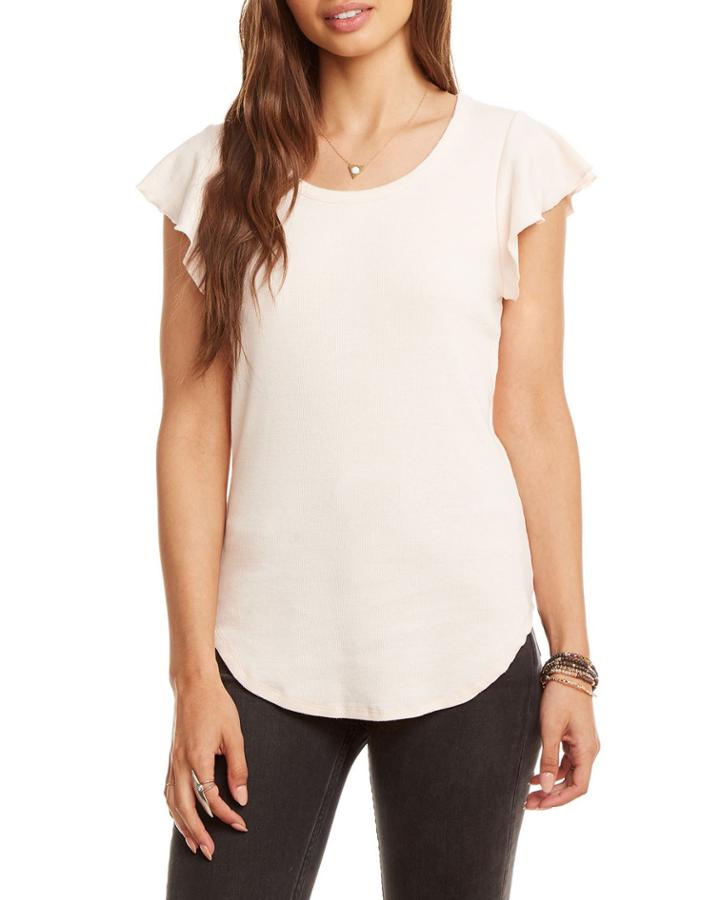 Scoop-neck Short-sleeve Flouncy