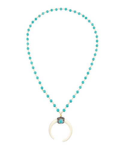Long Beaded Necklace W/ Horn Pendant