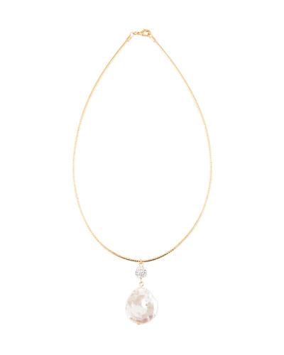 Golden Chain Choker W/ Crystal & Pearly Pendant