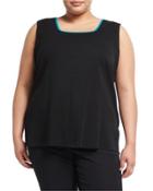 Contrast-trim Scoop-neck Knit Tank, Black,