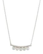 Curved Crystal & Pearl Bar Pendant Necklace