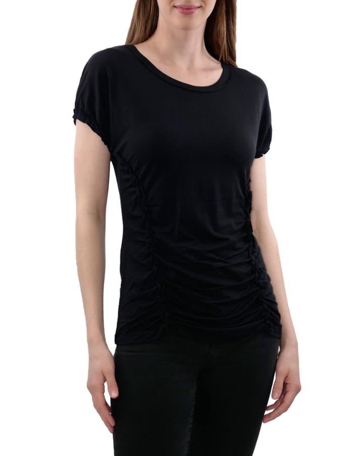 Knit Top With Self Ruffle & Ruching
