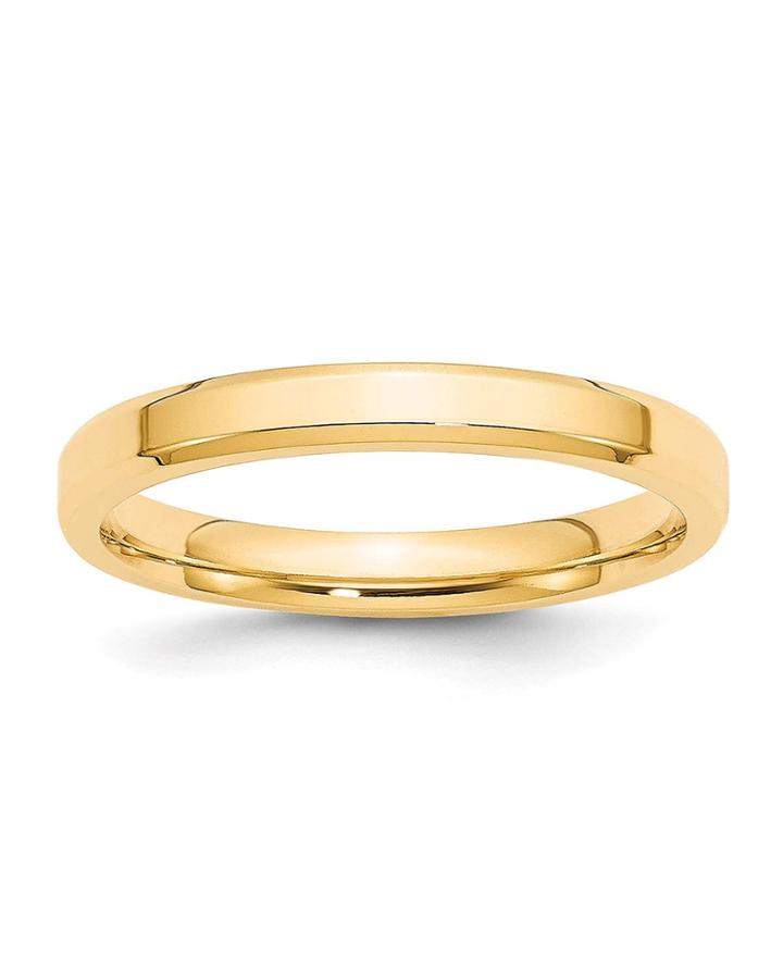 14k Yellow Gold Bevel-edge Comfort Fit Wedding Band Ring,