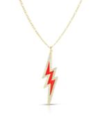 Enamel Lightning & Cubic Zirconia Pendant Necklace, Red