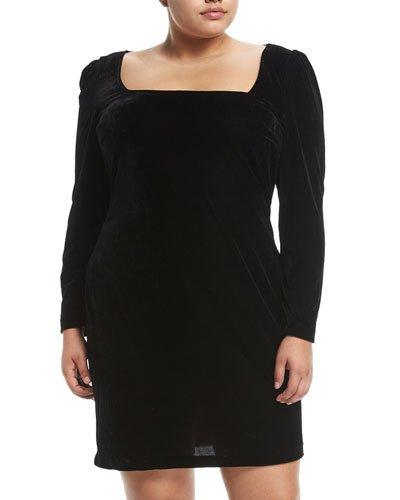Square-neck Long-sleeve Velvet Dress,