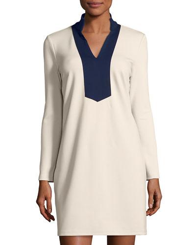Ponte Contrast-collar Tunic Dress