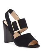 Suede Buckle Open-toe Pumps