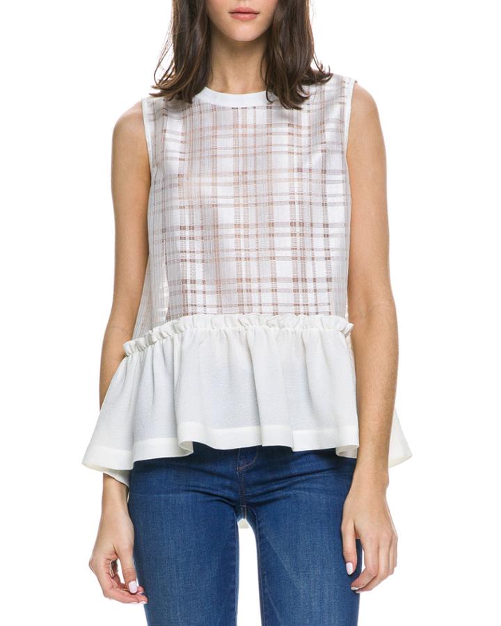 Shirred Plaid Combo Top