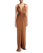 Dragonfruit Silk V-neck Maxi Dress, Bronze