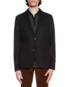 Striped Virgin Wool Two-button Blazer, Navy